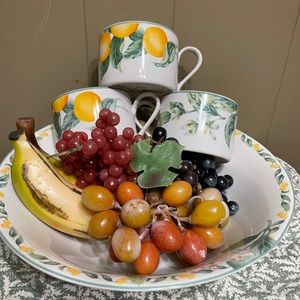 🍇🍇🍇Julie Pople Orange Fruit Bowl & Mugs Country Fruit Collection Set of
